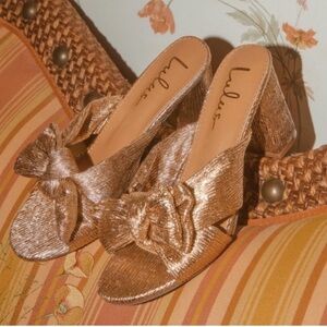 Lulu's Metallic Gold Mules with Bow